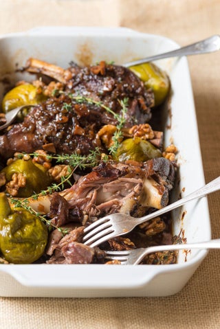 Pulled Lamb Shanks with Figs and Walnuts