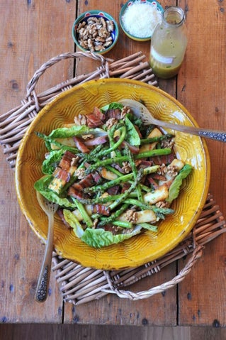 Roasted asparagus and haloumi salad with walnut oil and tarragon dressing