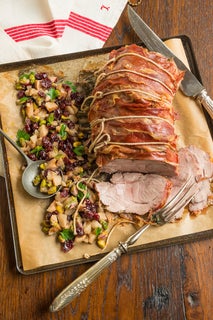 Prosciutto-Wrapped Roasted Pork with Christmas Cranberry Mince Salsa