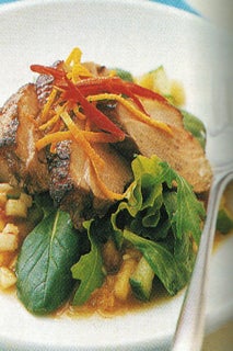 Maple Syrup And Rum Seared Duck Breast Served With A Tropical Hot And Sour Salsa