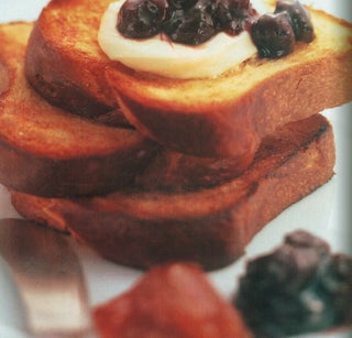 Toasted Panettone Or Raisin Bread With Creme Fraiche And Apricot Liqueur Jam