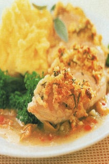 Feta Crumbed Chicken Breasts With Green Olive Jus