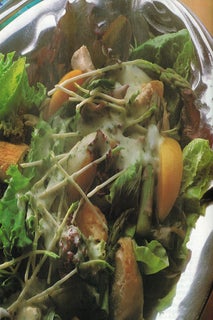 Warm Roast Chicken And Peach Salad With A Roasted Garlic & Yoghurt Dressing