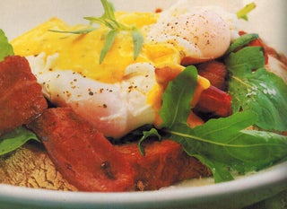 Poached eggs with Bearnaise sauce on Parmesan bread