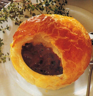 French Onion And Thyme Soup Under Pastry