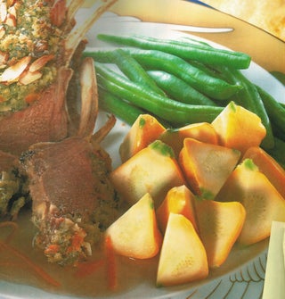 Rack Of Lamb With Parsley Almond Crust And Orange Sauce