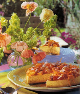 Mango and orange cheesecake with toffeed almonds