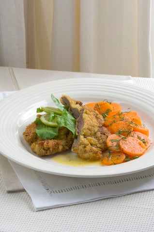 Herbed Lamb Schnitzel With Minted Honey Carrots