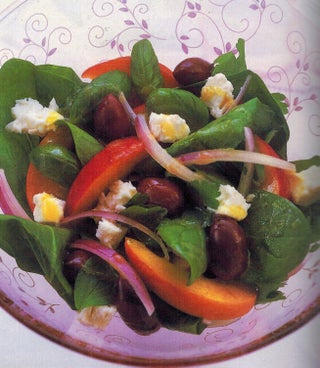 Peach, Feta Cheese And Spinach Salad