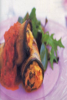 Baked aubergine with currant and pinenut-spiked ricotta filling