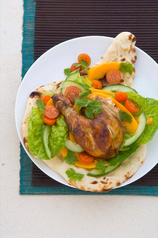 Vindaloo Roast Chicken with pawpaw and tomato salad