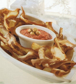Parsnip Chips With Romesco Sauce Dip