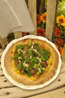 Indian Lamb Pizza With Pear And Tamarind Chutney