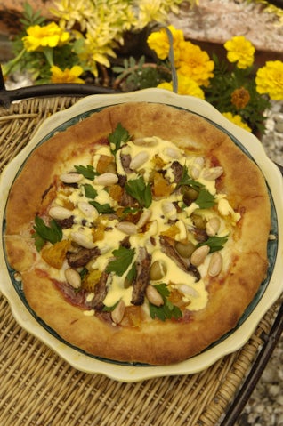 Moroccan Duck Pizza With Saffron Hollandaise