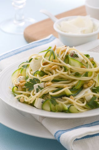 Pasta with courgettes and pine nuts