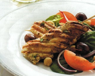 Chicken Za'atar Kebabs On Greek Salad