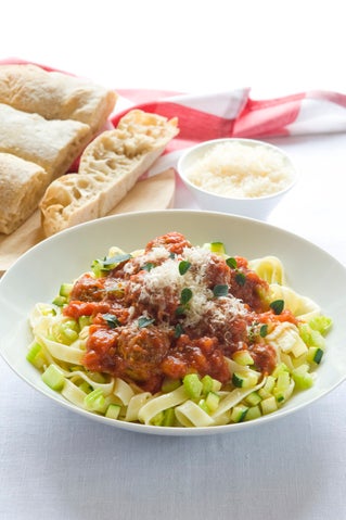 Tuscan meatballs on pasta