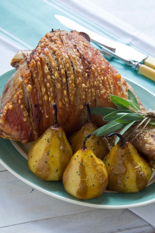 Roast Pork with honey and sage-glazed pears