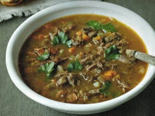 Thick oxtail and lentil soup