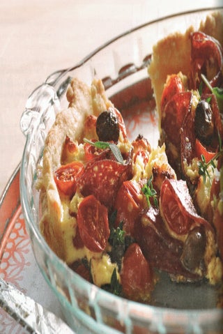 Summer tomato and salami tart