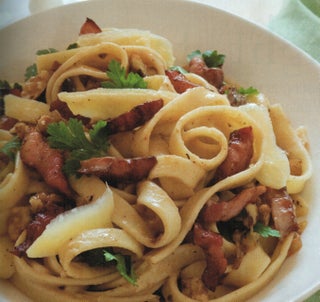 Walnut and bacon sauce on pasta