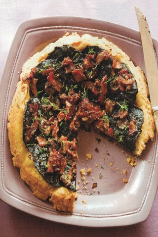 Mushroom 'n' bacon upside-down tart