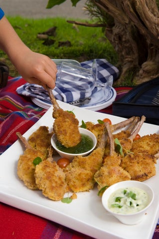 Crumbed lamb cutlets with summer dips