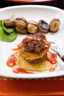Beef and rosti potato stacks