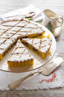 Prune, rum and almond tart