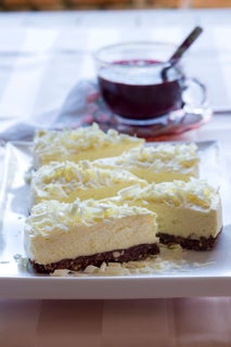 White chocolate cheesecake with boysenberry puree