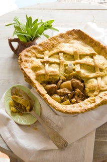 Juniper pork with mushrooms and sage