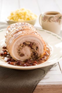 Cranberry-seasoned rolled pork belly (slow cooker method)