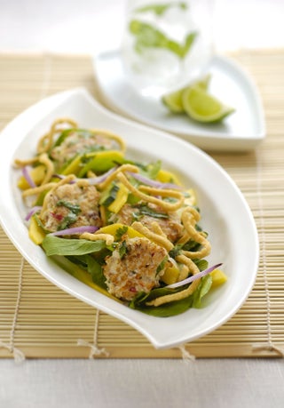 Vietnamese fishcakes with crispy noodle salad