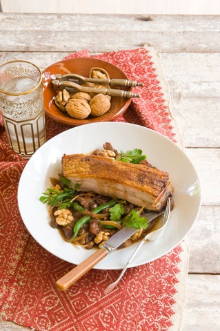 Slow pot-roasted pork belly