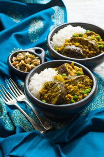 Eggplant curry with peanut and coriander sprinkle