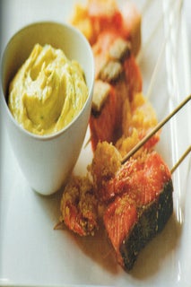 Seafood kebabs with lemon aioli