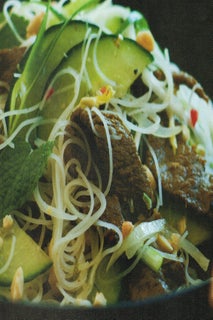 Rice noodle and stir-fried beef salad with chilli and lime dressing