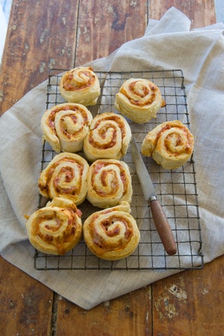 Relish and bacon pinwheel scones