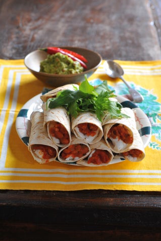 Seafood burritos with spicy lime guacamole