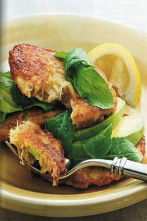 Spring onion and crab fritters