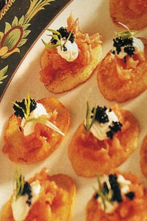Potato blini with smoked salmon and caviar