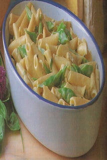 Pasta with blue brie and summer green beans