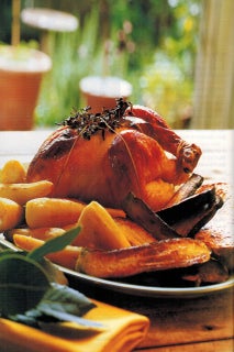 Orange And Maple Glazed Roast Chicken With Wild Rice And Cranberry Stuffing