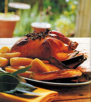 Orange And Maple Glazed Roast Chicken With Wild Rice And Cranberry Stuffing