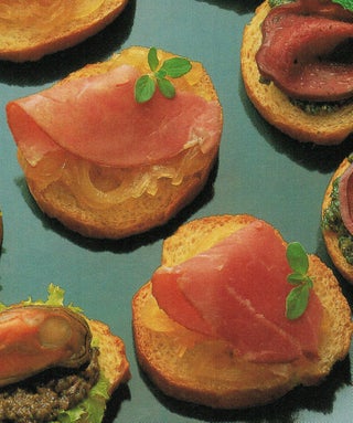 Smoked beef or pork crostini with onion marmalade
