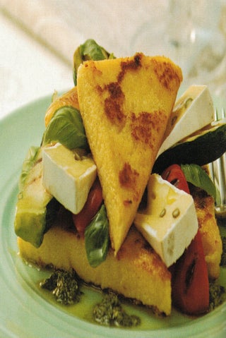 Camembert and green peppercorn polenta