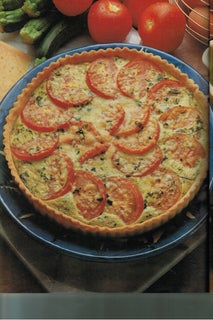 Courgette, tomato and pesto flan