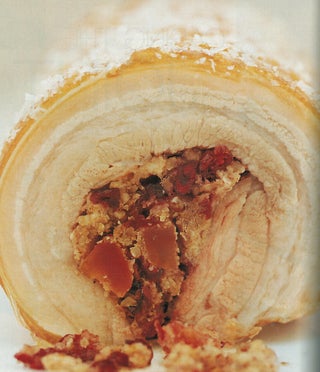 Cranberry-seasoned rolled roast belly pork