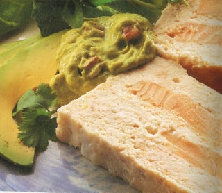 Salmon terrine with lemon and fennel hollandaise sauce or guacamole sauce