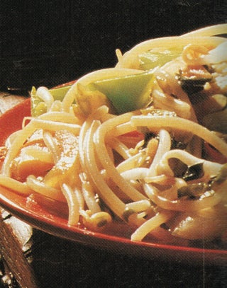 Vegetarian pasta with soy and ginger sauce